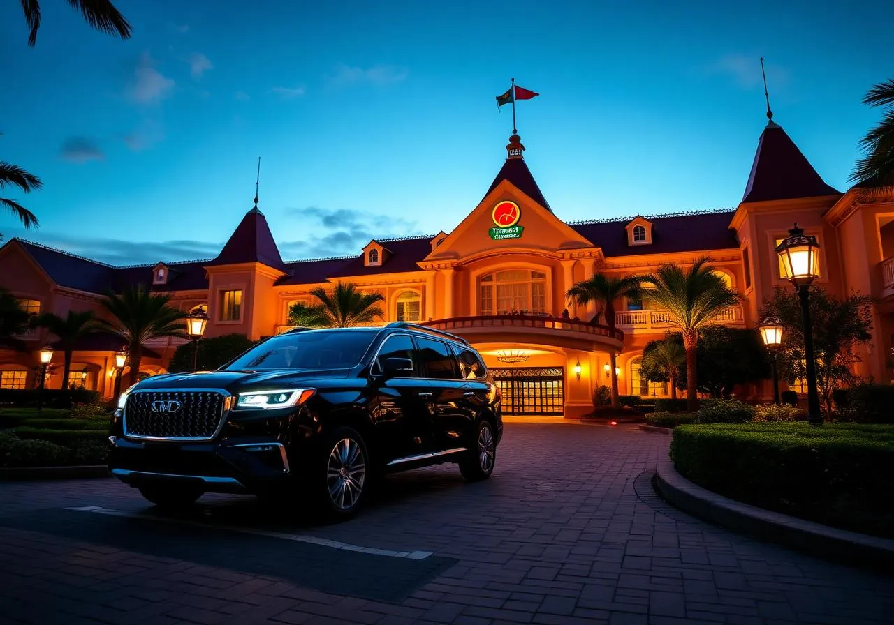 Chauffeur assisting family with luggage into a luxury SUV in Orlando
